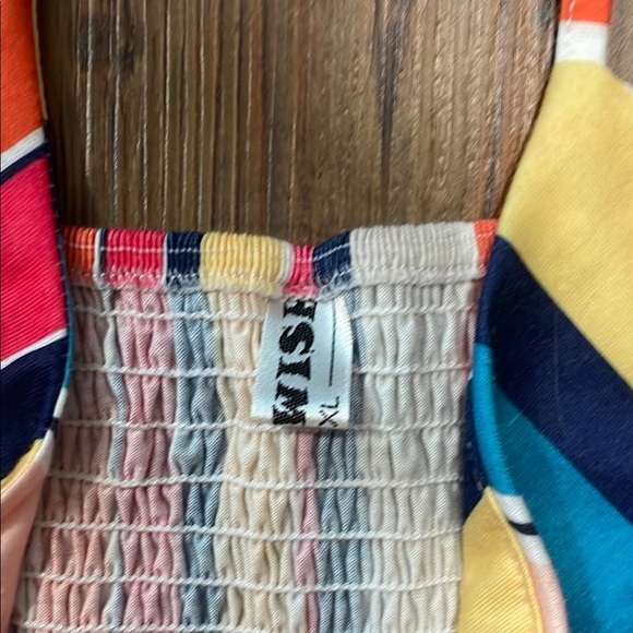 Women’s Multicolor Striped Tie Front Adjustable Strap Lined Dress Button Front - Picture 2 of 6